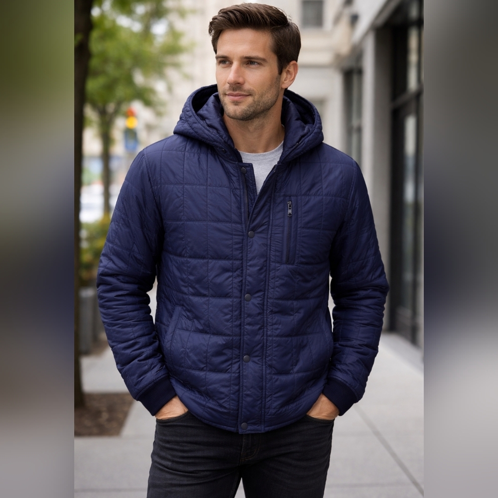 John Varvatos Star USA Fleece Lined Hooded Quilted Jacket Sz L